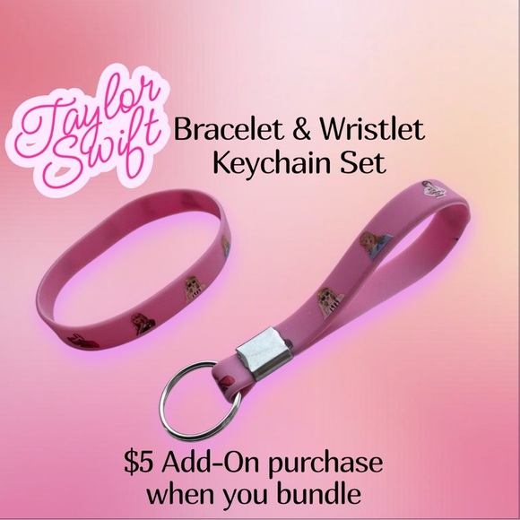 Taylor Swift Accessories - $5 Add-On 🆕Taylor Swift Pastel Pink Bracelet and Wristlet Keychain